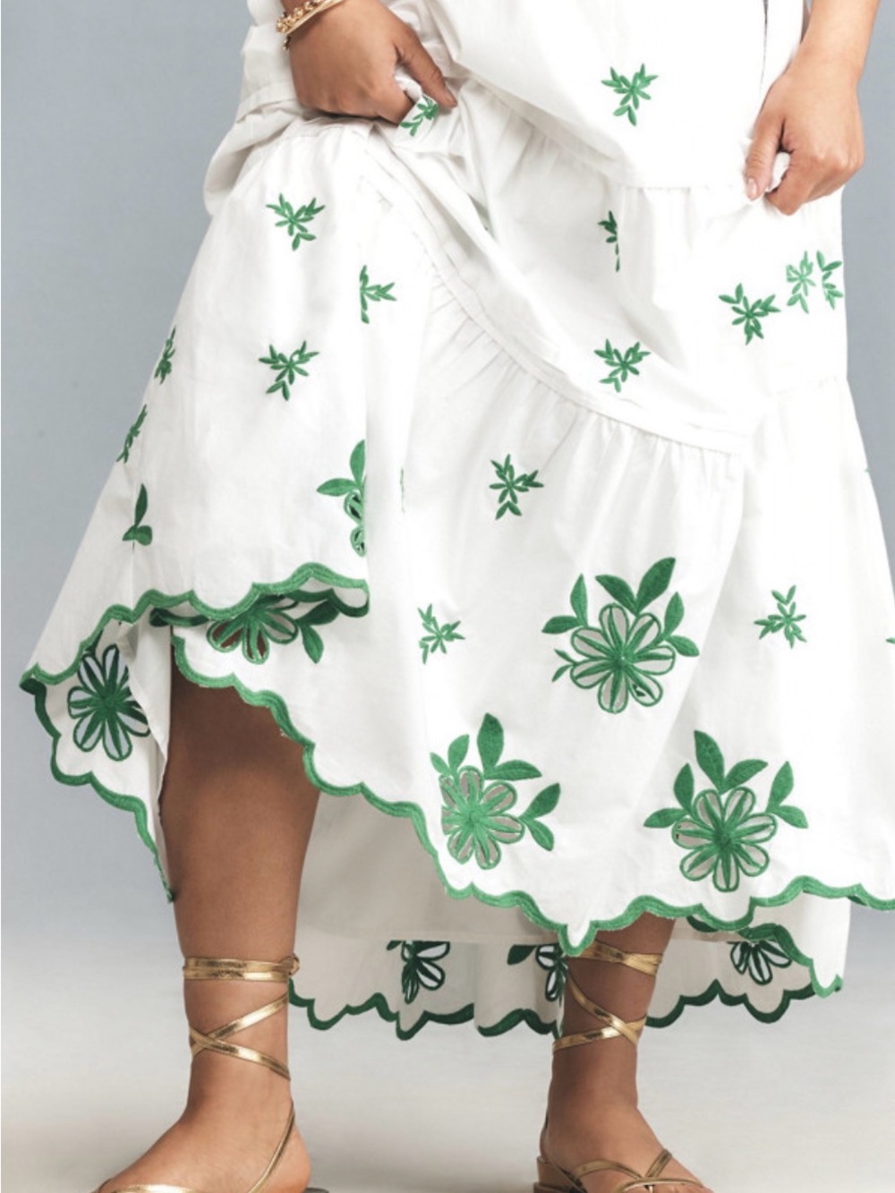 Anthropologie Somerset EyeWhite Maxi Dress with Green Embroidered Floral Accents - Picture 5 of 12